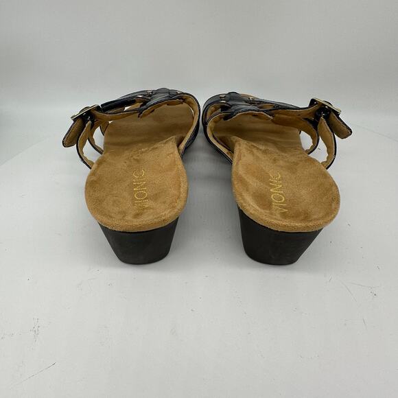 Vionic Radia Slip On Wedge Patent Croc Leather Blue Sandal Womens Size 9 - Picture 7 of 14